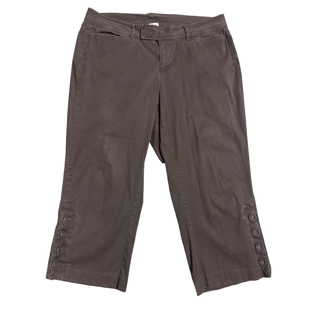 Venezia Womens Brown Button Hem Cropped Capri Pants Size 16 Stretch Cotton Blend